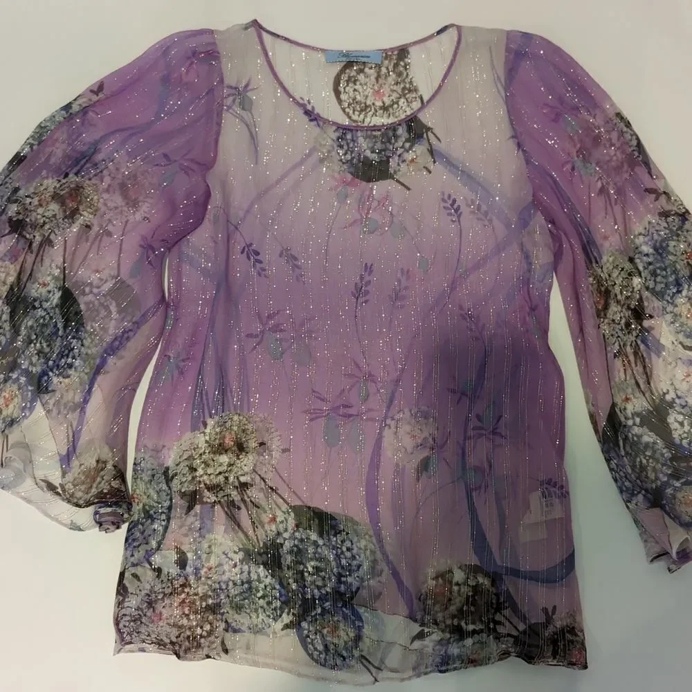 Blumarine Sheer Silk Bell Sleeve Top NWOT - Picture 6 of 8